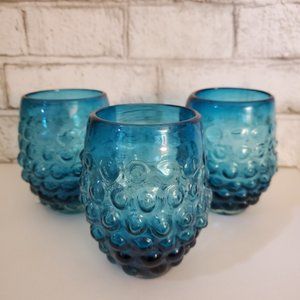 Blue Hobnail Glasses - set of 3